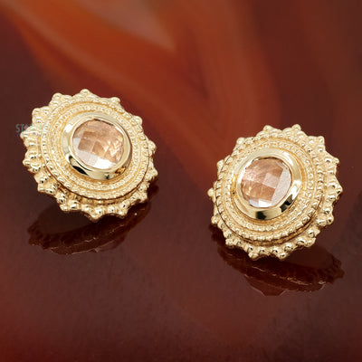 Round Afghan Threaded End in Gold with Rose Cut Oregon Sunstone