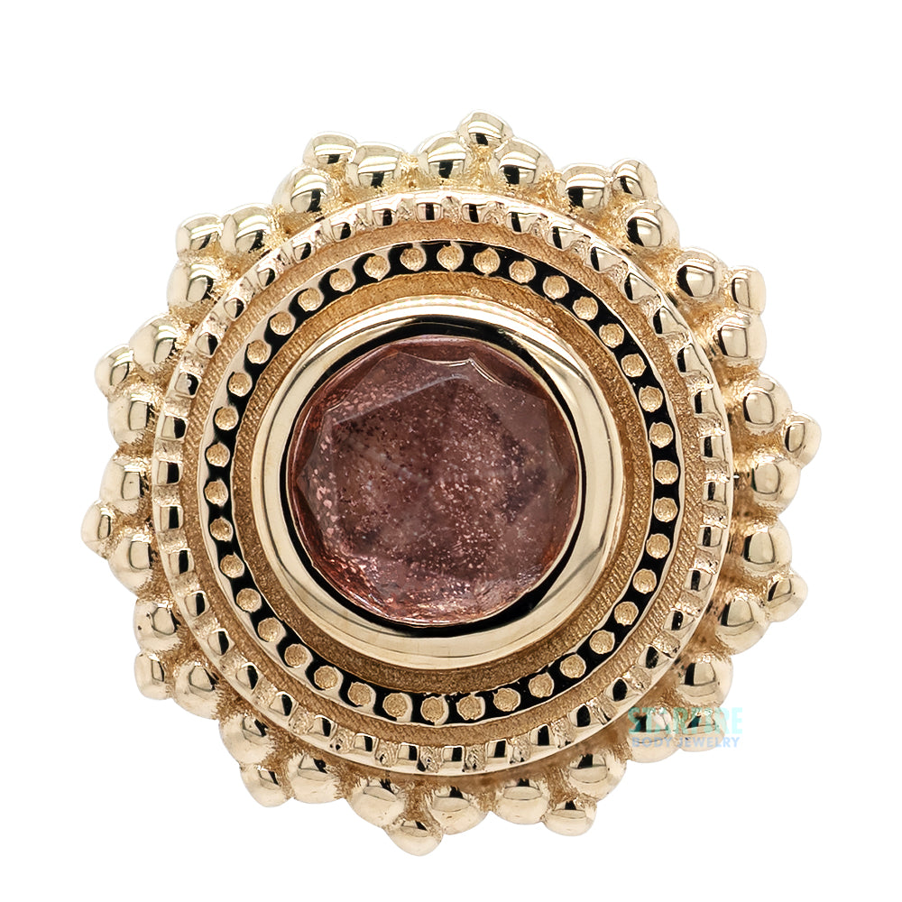 Round Afghan Threaded End in Gold with Rose Cut Oregon Sunstone