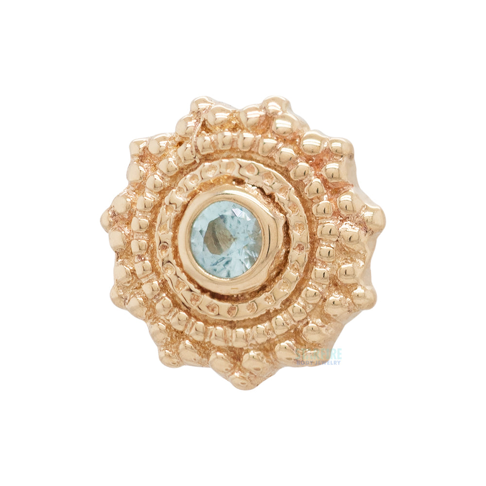 Round Afghan Threaded End in Gold with Swiss Blue Topaz