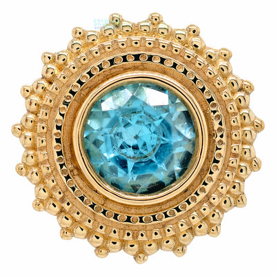 Round Afghan Threaded End in Gold with Swiss Blue Topaz