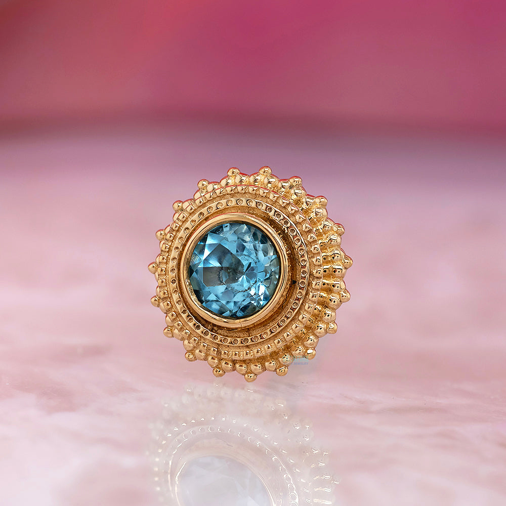 Round Afghan Threaded End in Gold with Swiss Blue Topaz