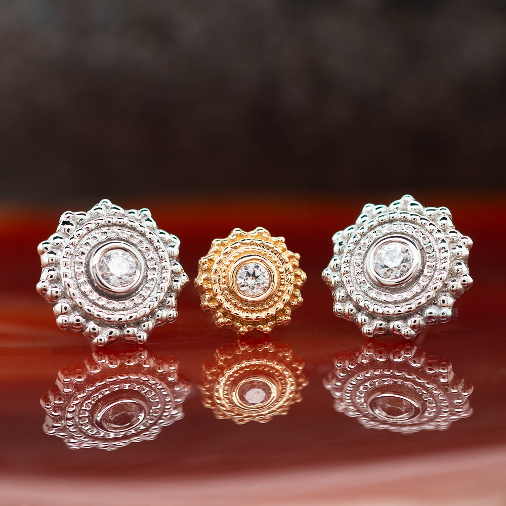 threadless: Round Afghan Pin in Gold with White CZ
