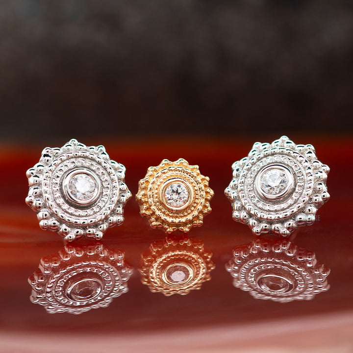 threadless: Round Afghan Pin in Gold with White CZ