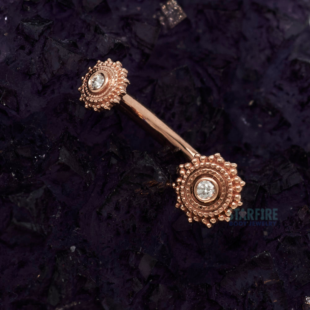 "Zoie" Round Afghan Navel J Curve in Gold & Platinum with DIAMONDS