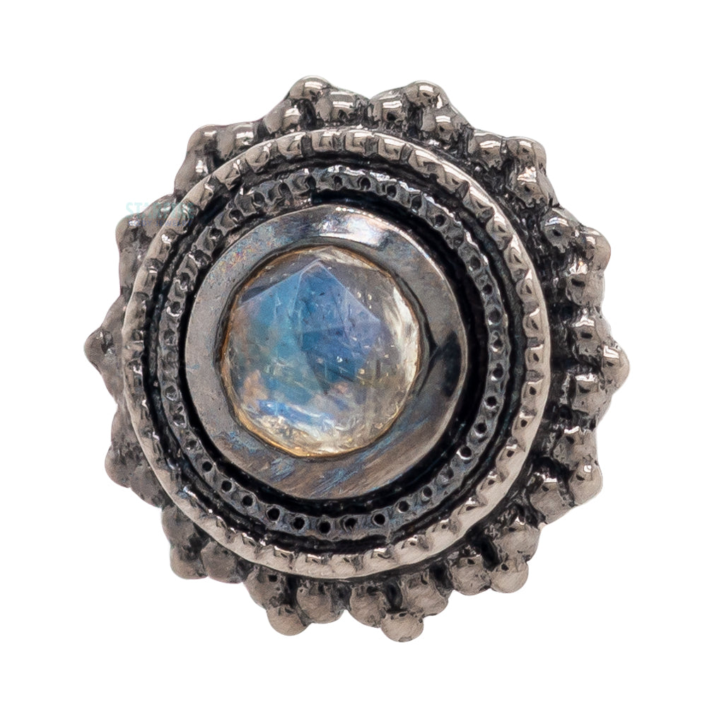 threadless: Round Afghan Pin in Black Rhodium - Gold with Rose Cut Labradorite