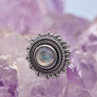 threadless: Round Afghan Pin in Black Rhodium - Gold with Rose Cut Labradorite