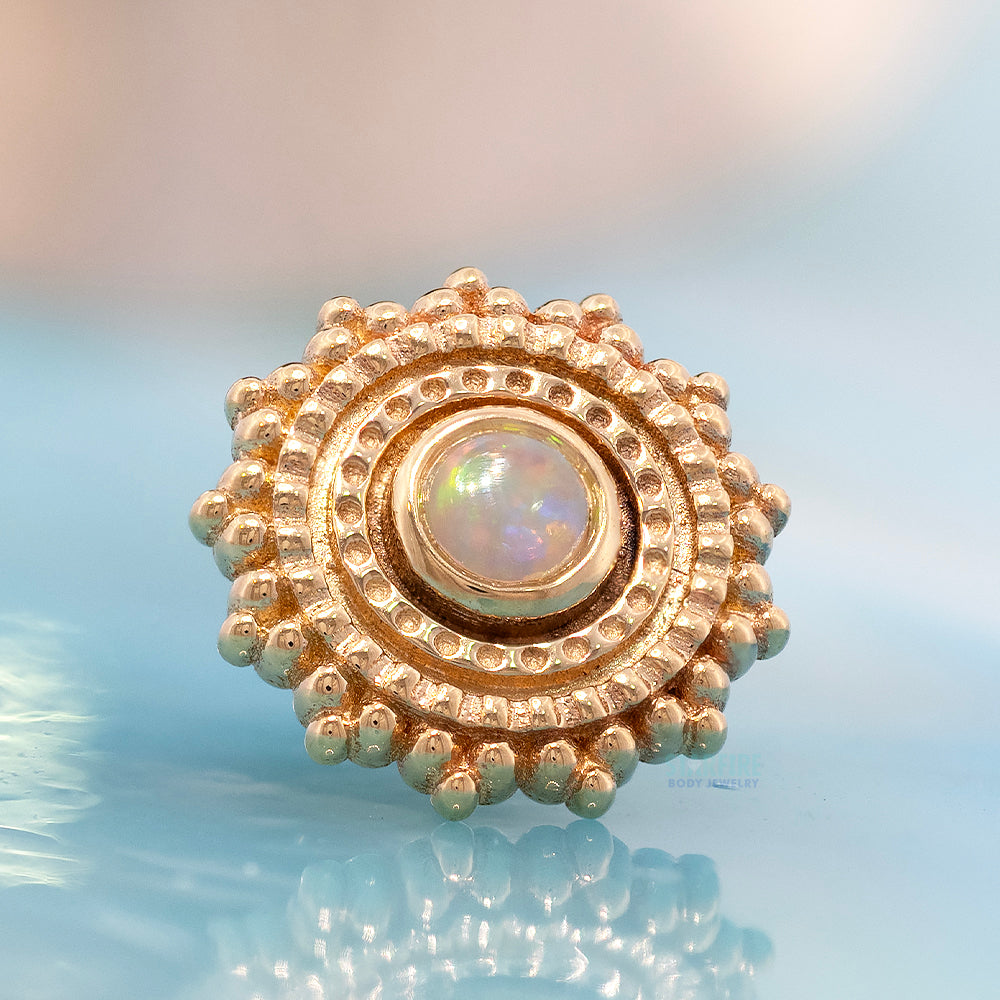 threadless: Round Afghan Pin in Gold & Platinum with Genuine White Opal