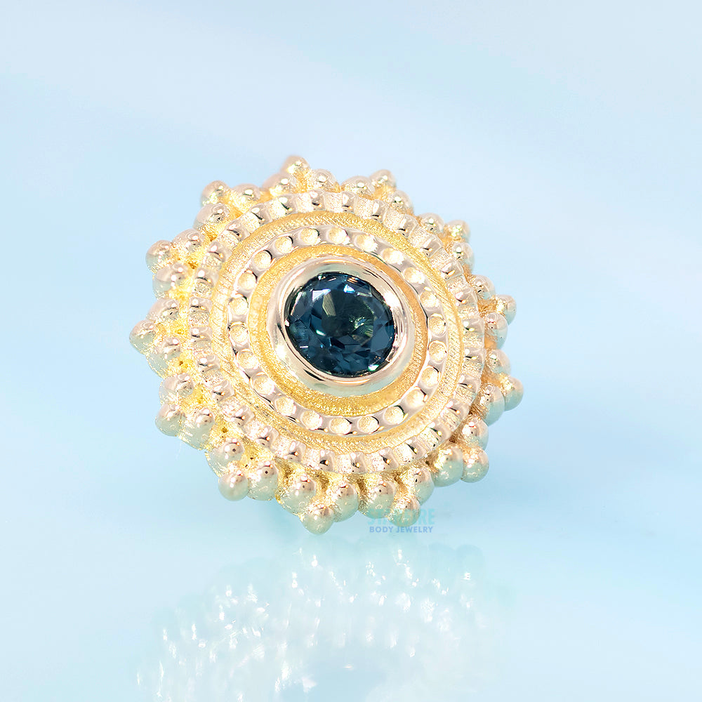 threadless: Round Afghan Pin in Gold & Platinum with London Blue Topaz