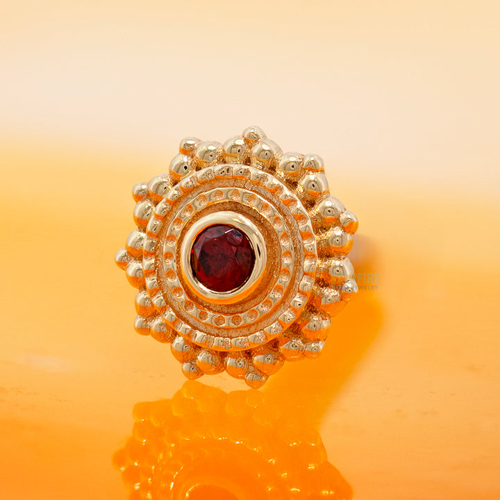 threadless: Round Afghan Pin in Gold with Garnet