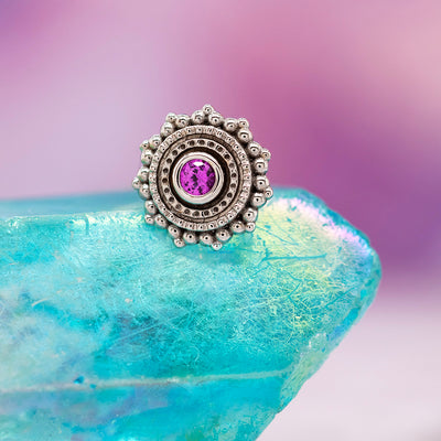 threadless: Round Afghan Pin in Gold with Hot Pink Sapphire