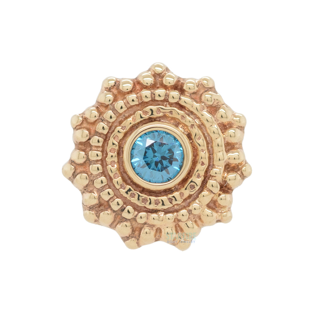 threadless: Round Afghan Pin in Gold with Ocean Blue Diamond