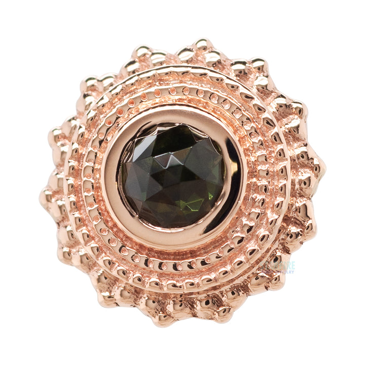 threadless: Round Afghan Pin in Gold with Rose Cut Green Tourmaline