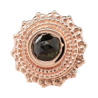 threadless: Round Afghan Pin in Gold with Rose Cut Green Tourmaline