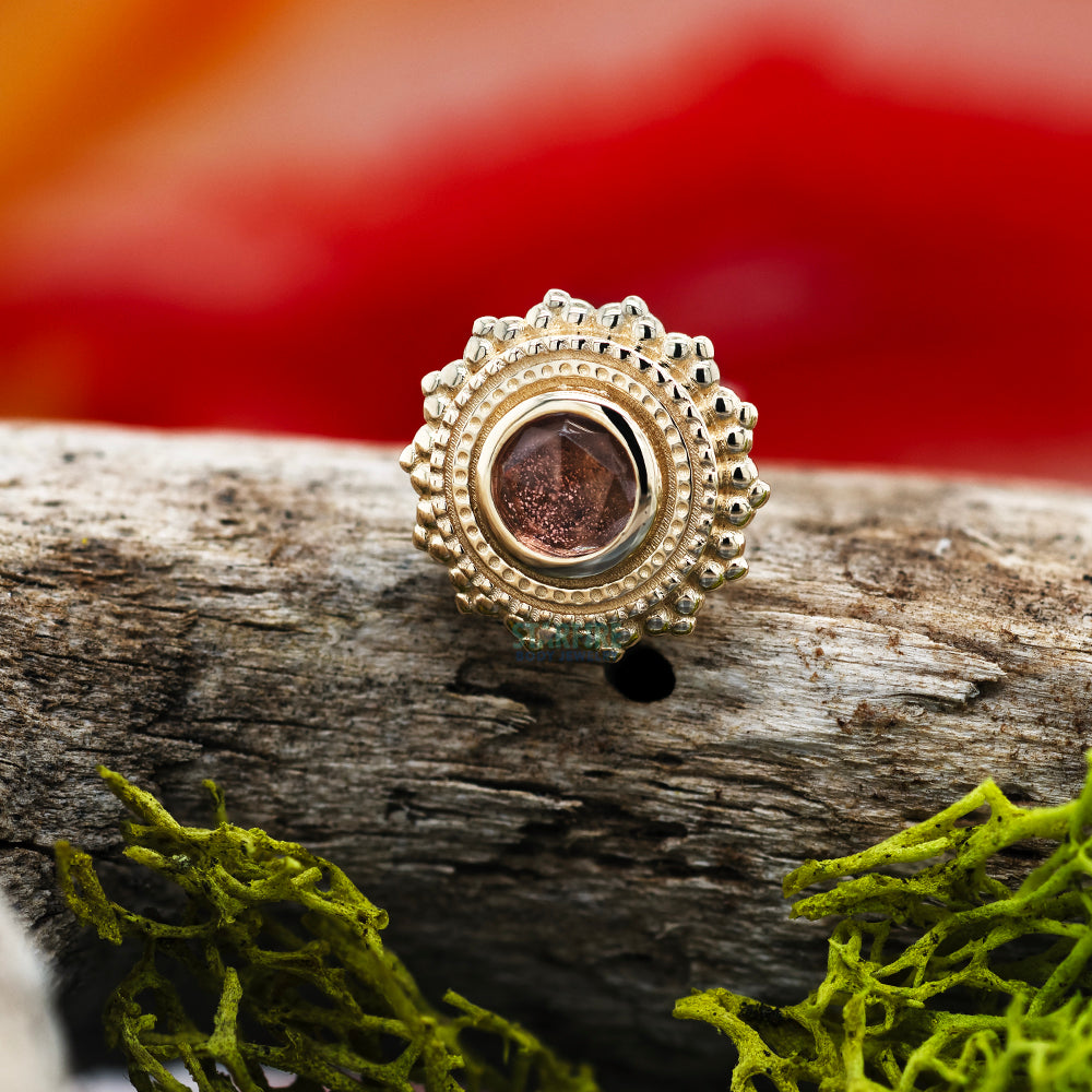 threadless: Round Afghan Pin in Gold with Rose Cut Oregon Sunstone