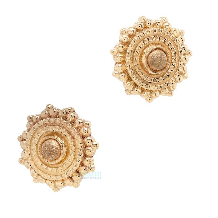 threadless: Round Afghan Pin in Gold & Platinum with Sandblasted Gold Bead