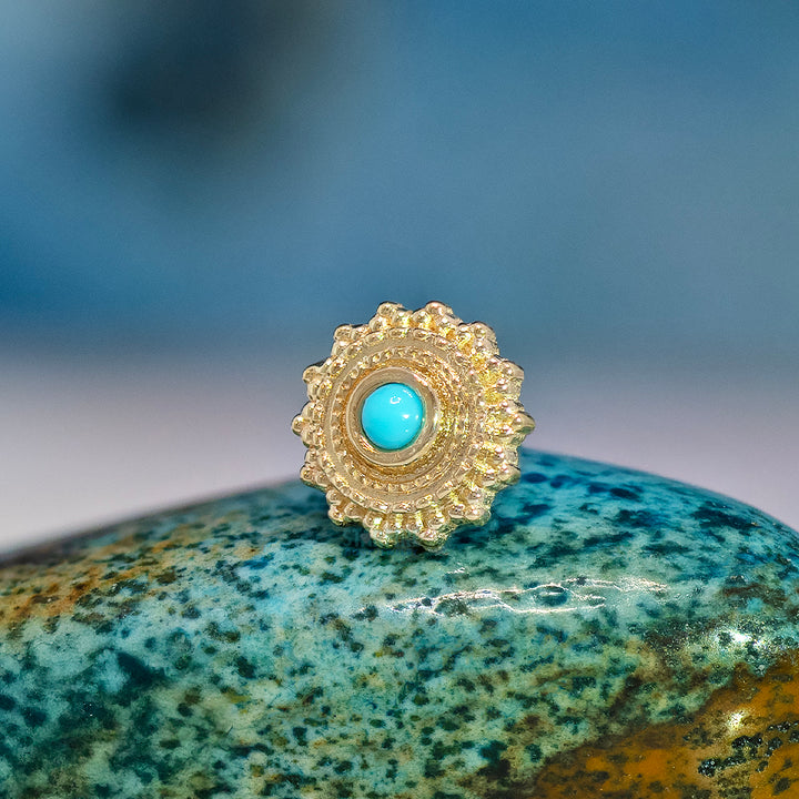 threadless: Round Afghan Pin in Gold with Turquoise