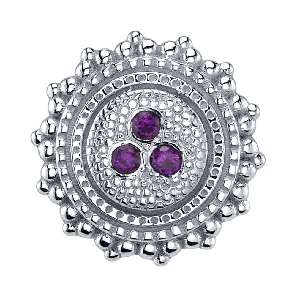 Round Afghan Threaded End in Gold & Platinum with 3 Gem Amethyst Pave