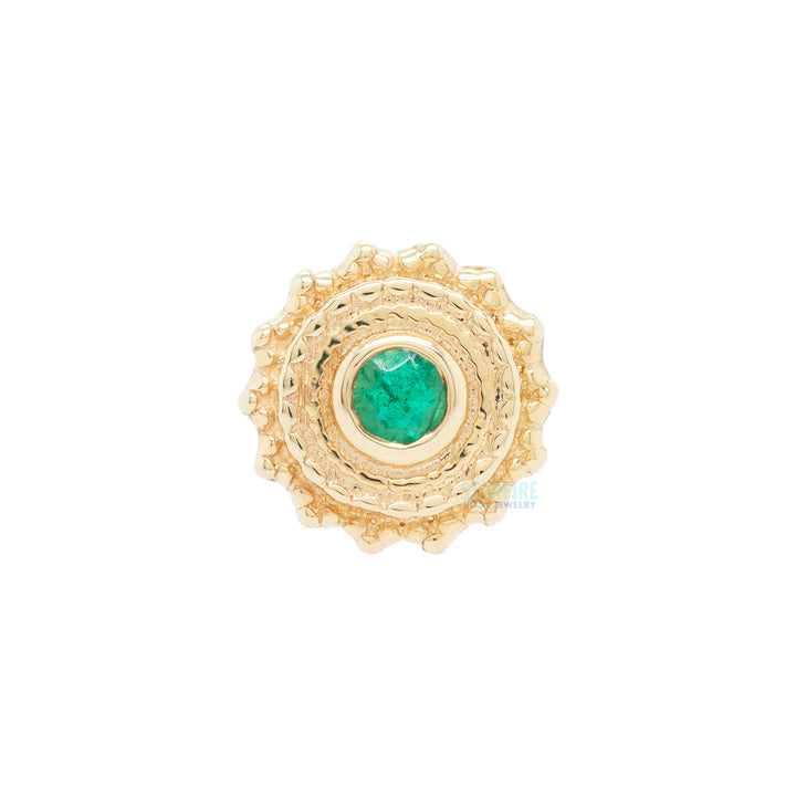 Round Afghan Threaded End in Gold with Emerald