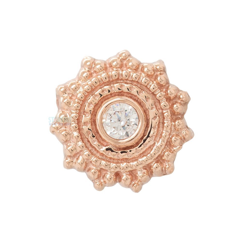 Round Afghan Threaded End in Gold with White CZ