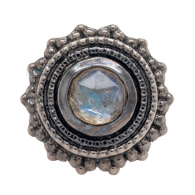 threadless: Round Afghan Pin in Black Rhodium - Gold with Rose Cut Labradorite