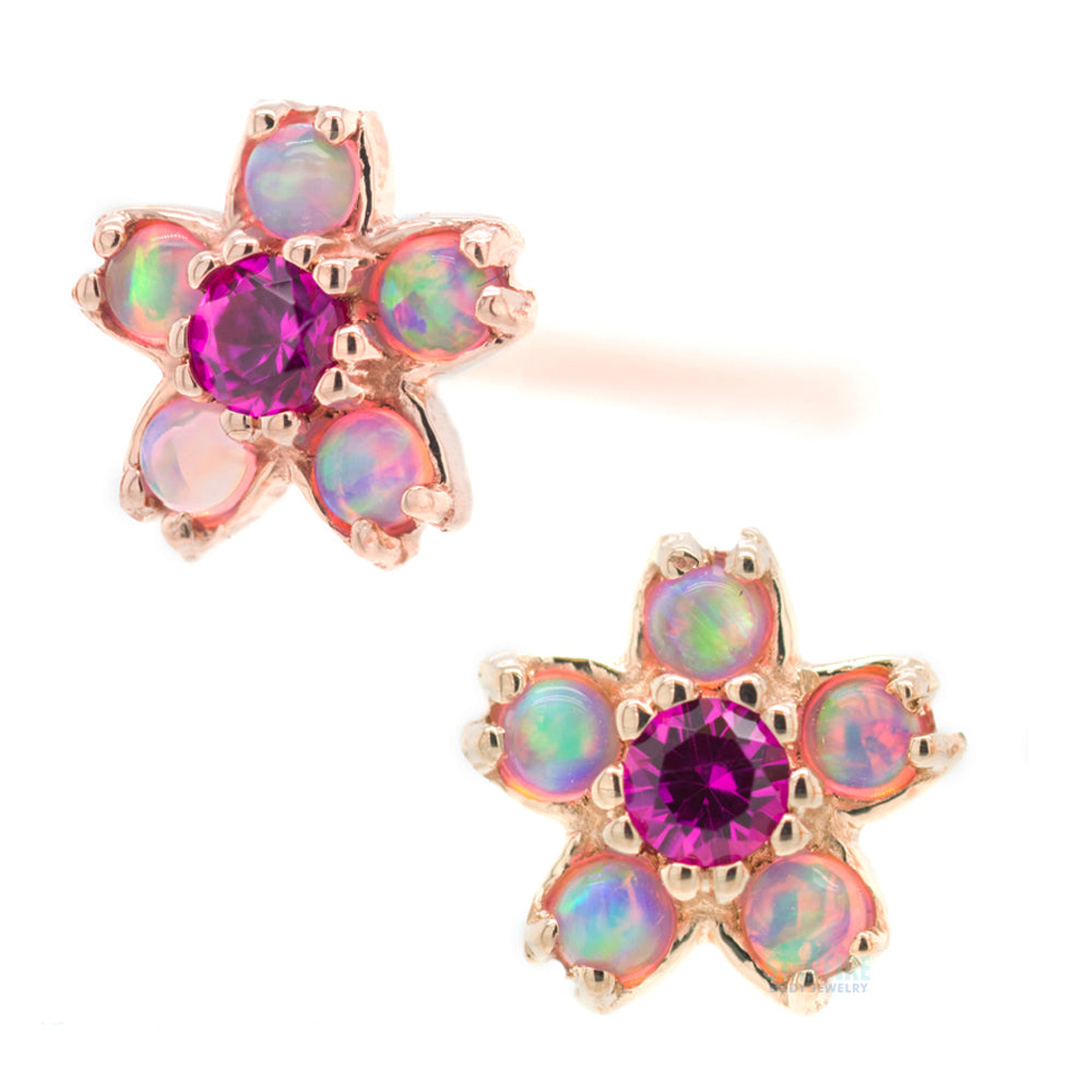 Cherry Blossom Nostril Screw in Gold with Pink Opal & Ruby
