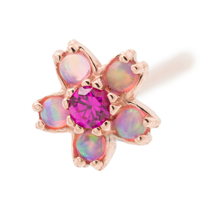 Cherry Blossom Nostril Screw in Gold with Pink Opal & Ruby