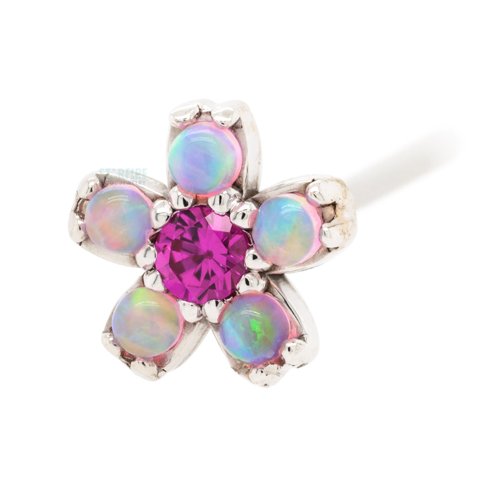 Cherry Blossom Nostril Screw in Gold with Pink Opal & Ruby