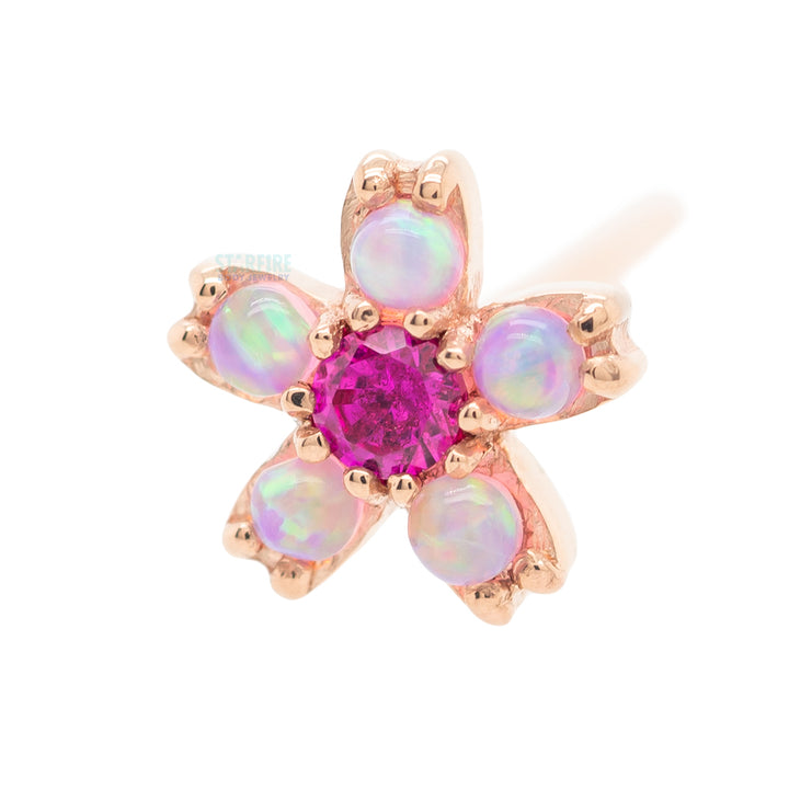 Cherry Blossom Nostril Screw in Gold with Pink Opal & Ruby