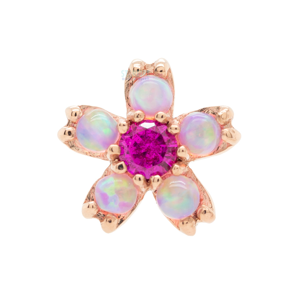Cherry Blossom Nostril Screw in Gold with Pink Opal & Ruby