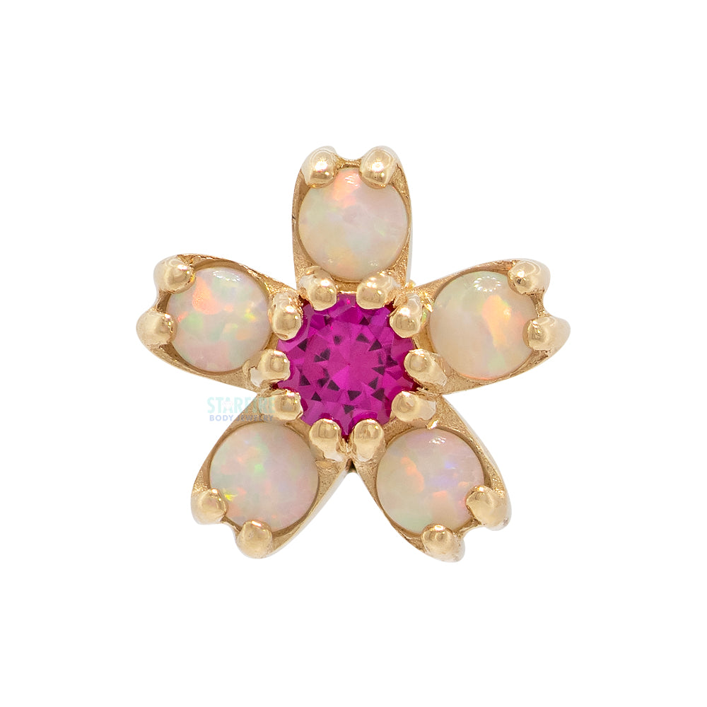 Cherry Blossom Nostril Screw in Gold & Platinum with White Opal & Ruby