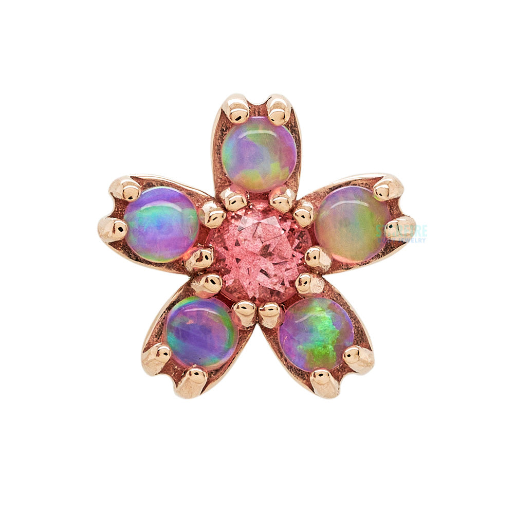 Cherry Blossom Nostril Screw in Gold with Pink Opal & Pink Topaz