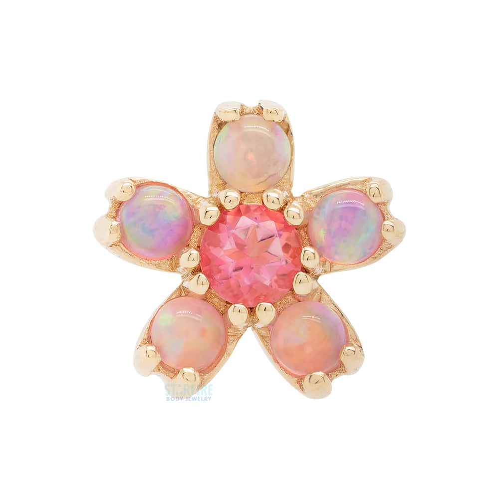Cherry Blossom Nostril Screw in Gold with Pink Opal & Pink Topaz