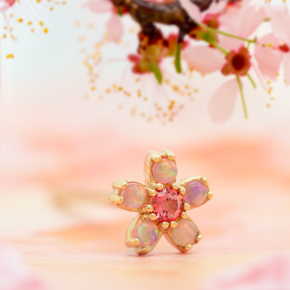 Cherry Blossom Nostril Screw in Gold with Pink Opal & Pink Topaz