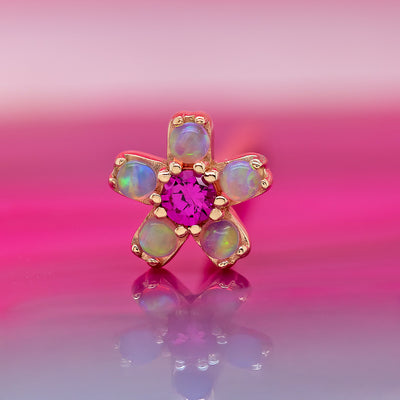 Cherry Blossom Nostril Screw in Gold with Pink Opal & Ruby