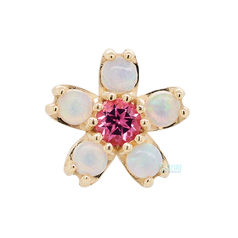Cherry Blossom Threaded End in Gold with Genuine White Opals & Pink Tourmaline