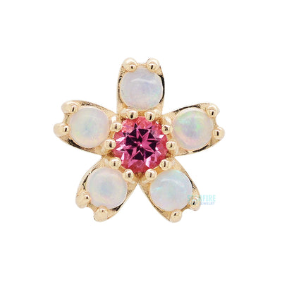 Cherry Blossom Threaded End in Gold with Genuine White Opals & Pink Tourmaline