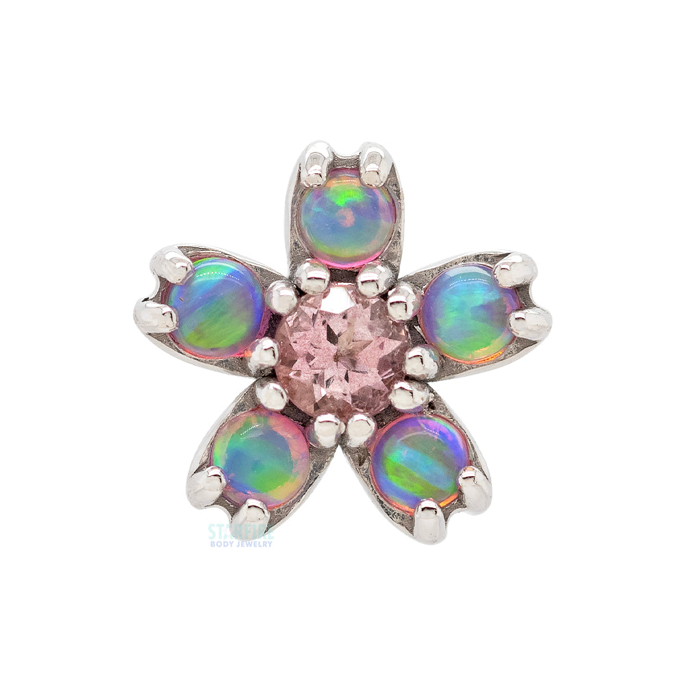 Cherry Blossom Threaded End in Gold & Platinum with Pink Opal & Pink Topaz