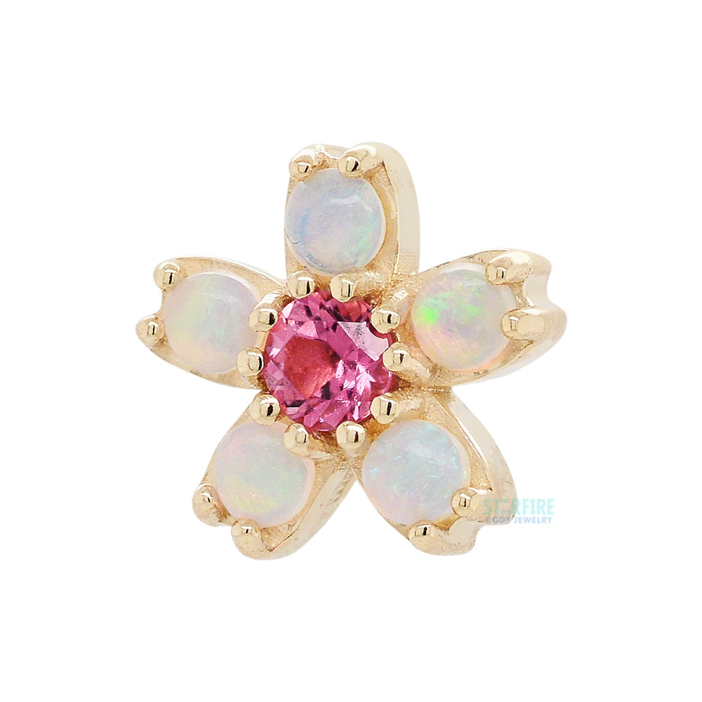 threadless: Cherry Blossom Pin in Gold with Genuine White Opals & Pink Tourmaline
