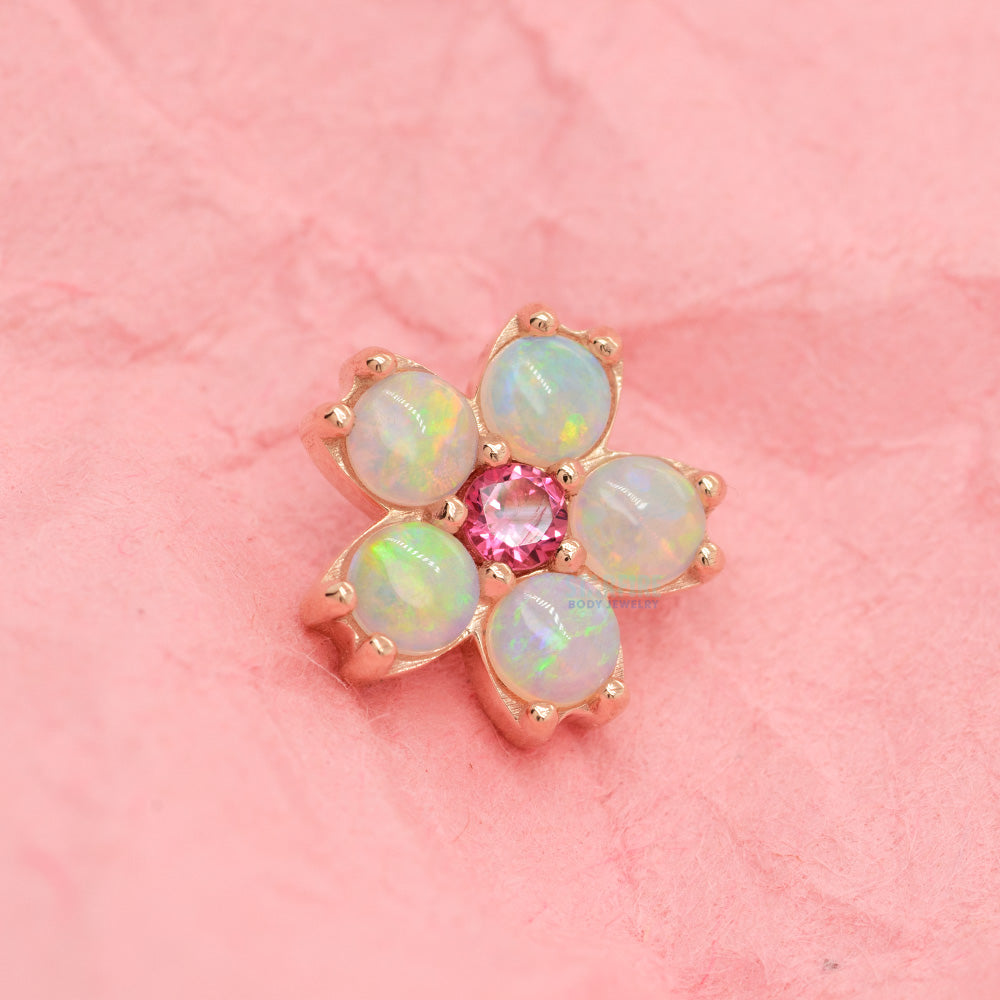 Cherry Blossom Threaded End in Gold with Genuine White Opals & Pink Tourmaline