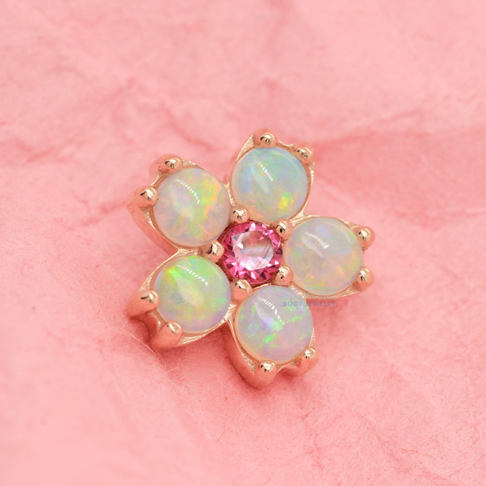 Cherry Blossom Threaded End in Gold with Genuine White Opals & Pink Tourmaline