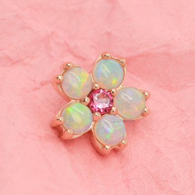 Cherry Blossom Threaded End in Gold with Genuine White Opals & Pink Tourmaline