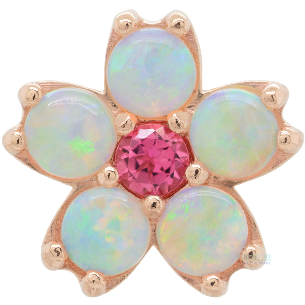 Cherry Blossom Threaded End in Gold with Genuine White Opals & Pink Tourmaline