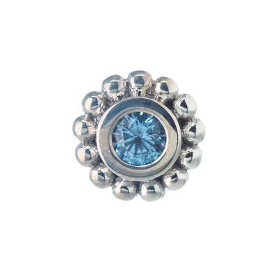 Beaded "Raine" Threaded End in Gold with Light Blue CZ