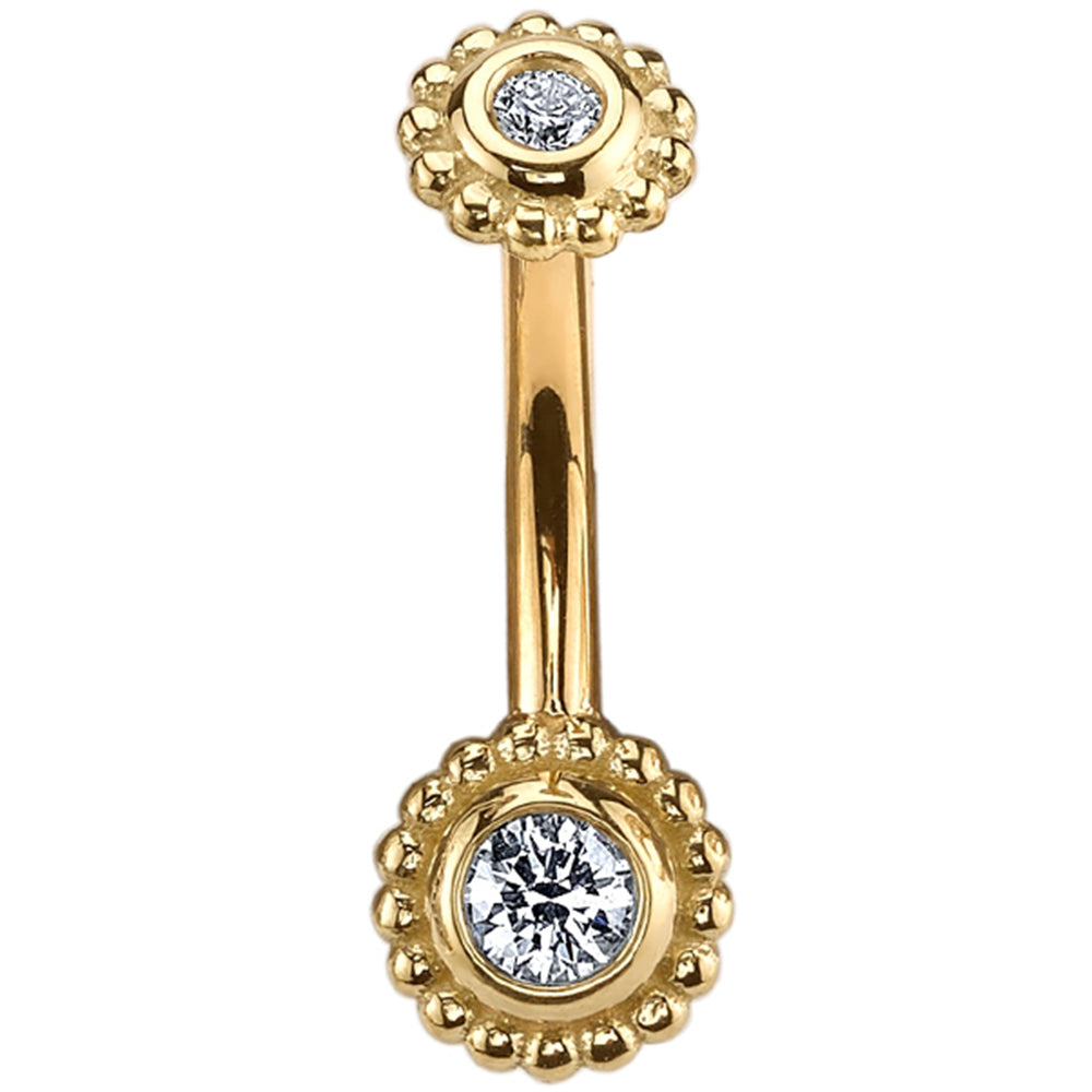 Beaded "Raine" Navel Curve in Gold with White CZ's