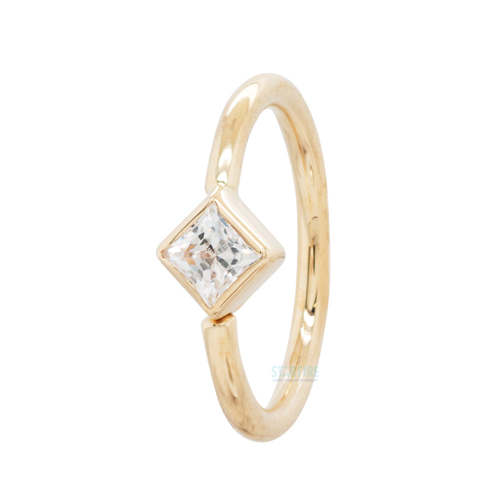 Princess Fixed Bezel Seam Ring (FBR) in Gold with White CZ
