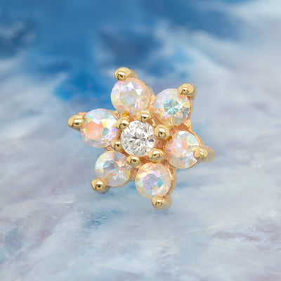 Flower #2 Threaded End in Gold with Mercury Mist Topaz & White CZ