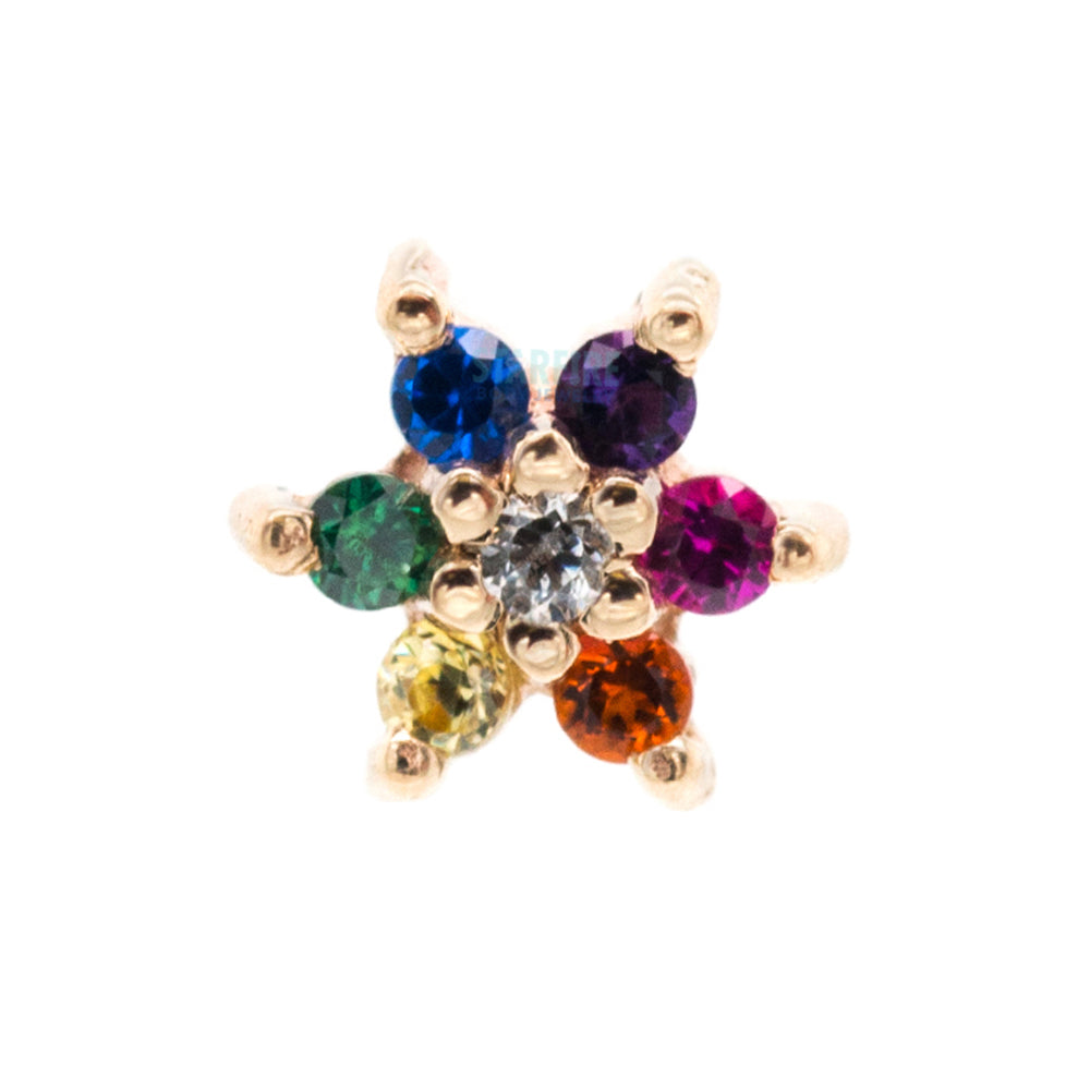 Flower #2 Threaded End in Gold with Rainbow CZ's & White CZ