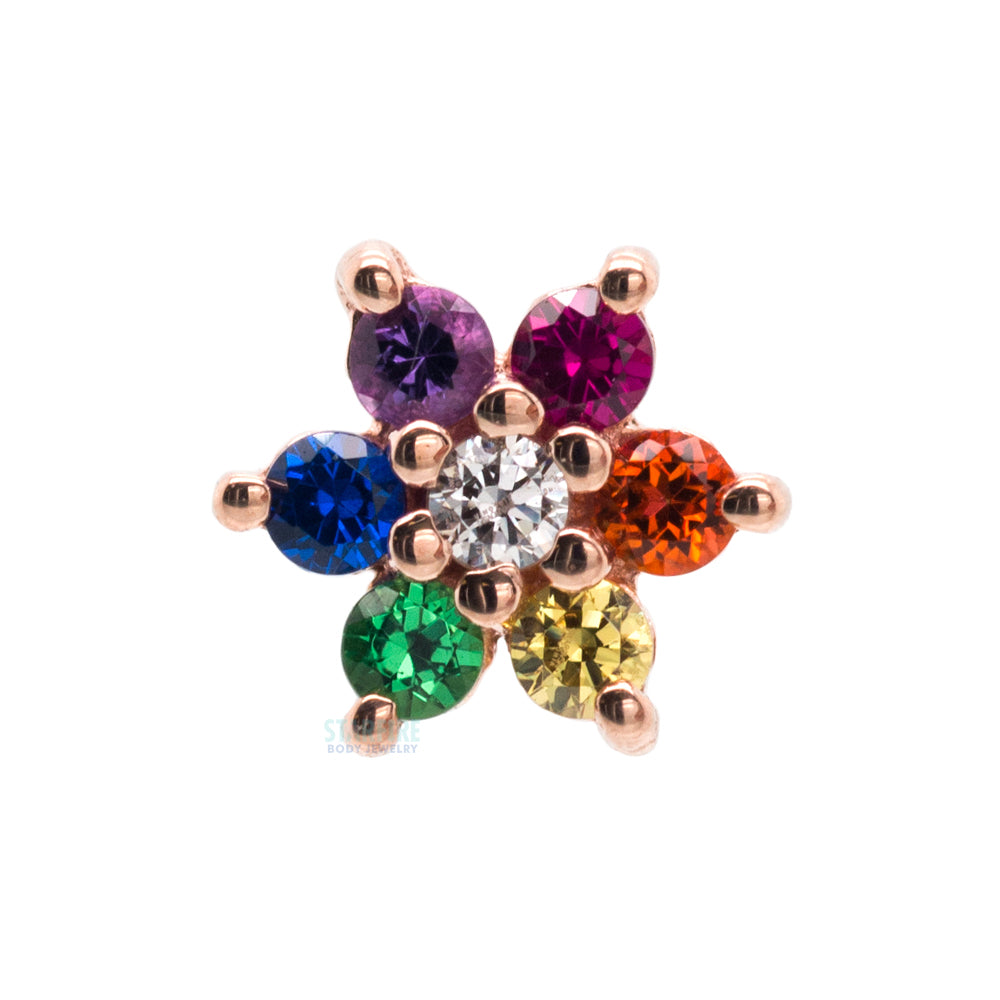 Flower #2 Threaded End in Gold with Rainbow CZ's & White CZ