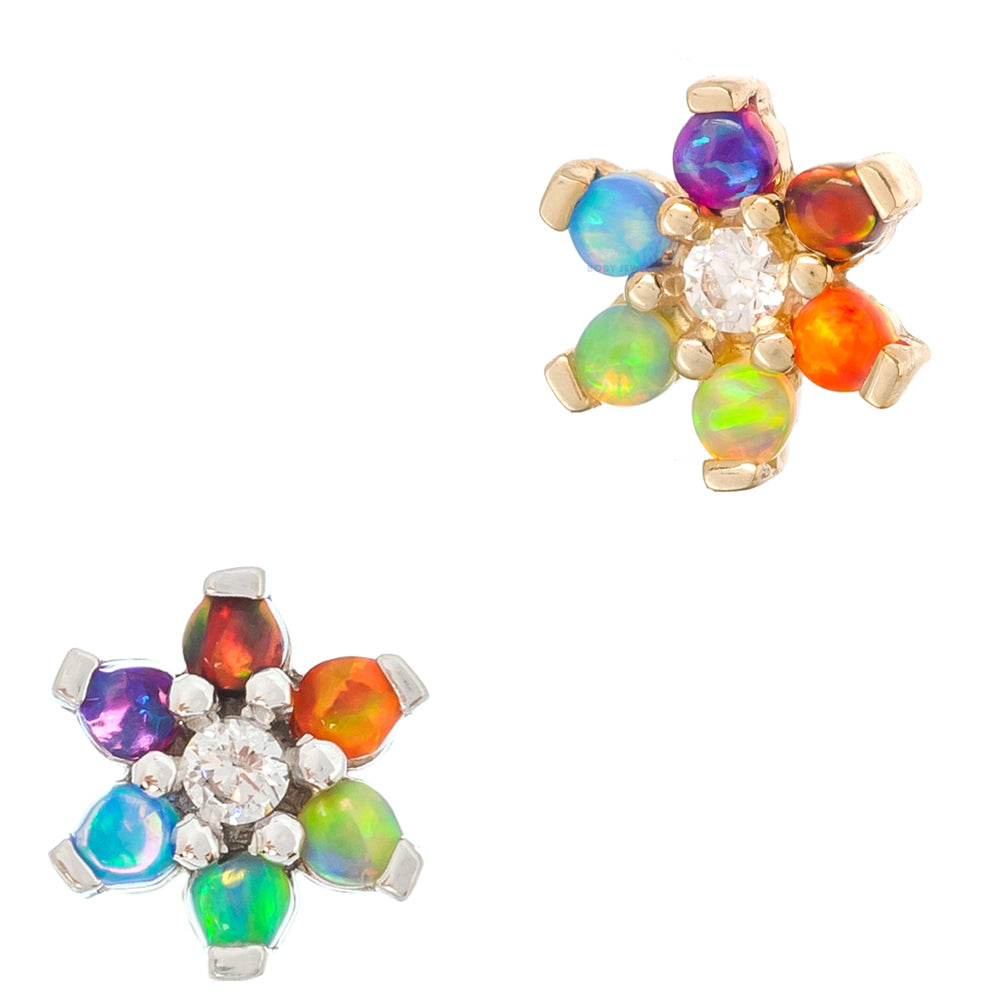 threadless: Flower #2 Pin in Gold with Rainbow Opals & White CZ