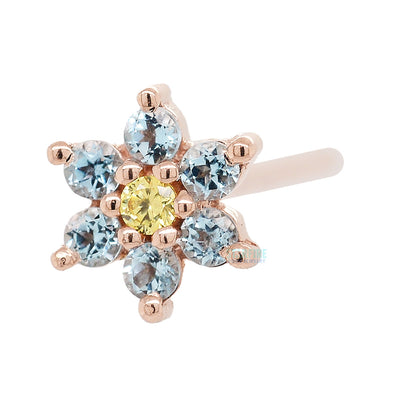 Flower #2 Nostril Screw in Gold with Swiss Blue Topaz & Yellow CZ